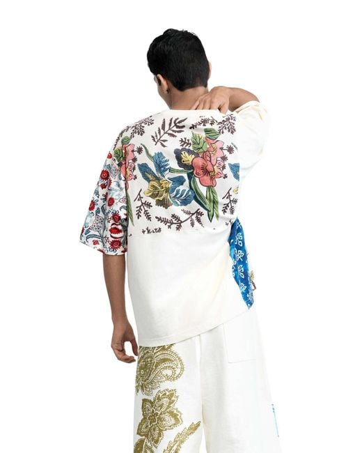 T-shirt effet patchwork Desigual pour homme en coloris White