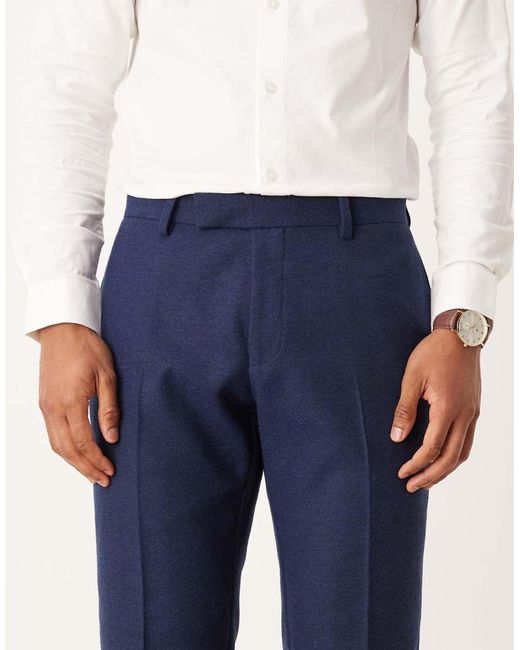ASOS Blue Slim Herringbone Suit Trousers With Wool for men