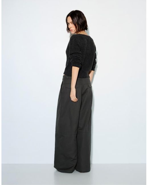 Pull&Bear Gray Wide-leg Darted Trousers