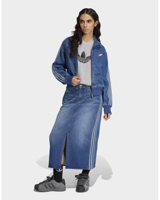 Adidas Originals Blue 3 Stripes Pencil Skirt Denim