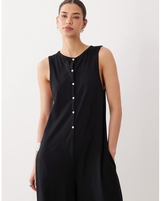ASOS Black Button Through Jumpsuit With Pockets