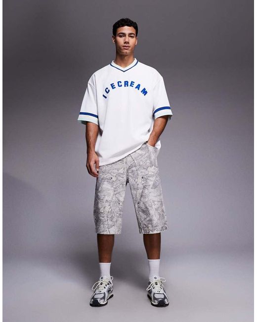 ICECREAM Blue Logo V-neck Sports Jersey for men