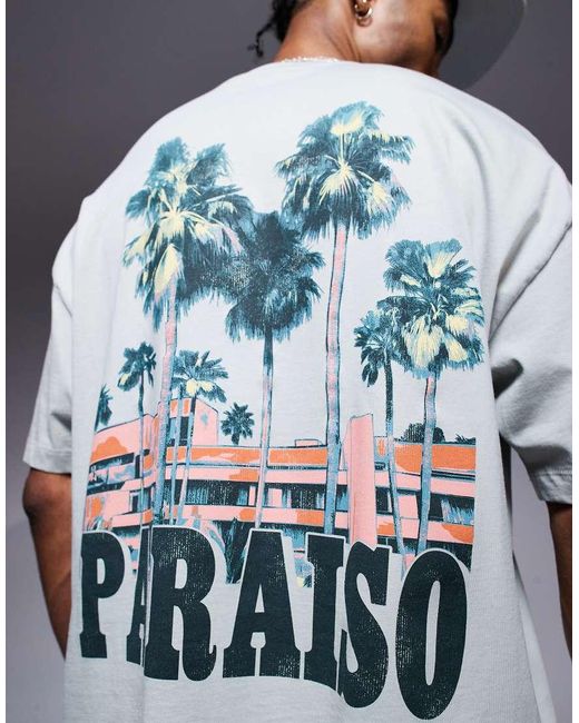 ASOS Recht Oversized T-Shirt Met Print Op De Voorkant in het Blue voor heren