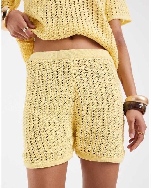ASOS Yellow Knitted Crochet Micro Short Co-ord