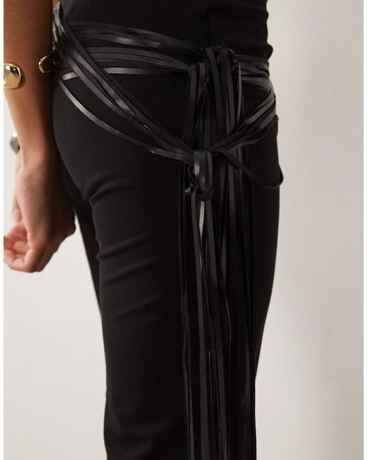 I.AM.GIA Black Iselda Sculpting Mesh Faux Leather Fringe Detail Pants