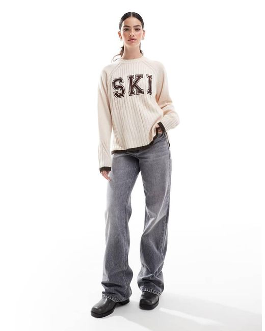 Threadbare Gebreide Trui Met Ski-Ontwerp in het Natural