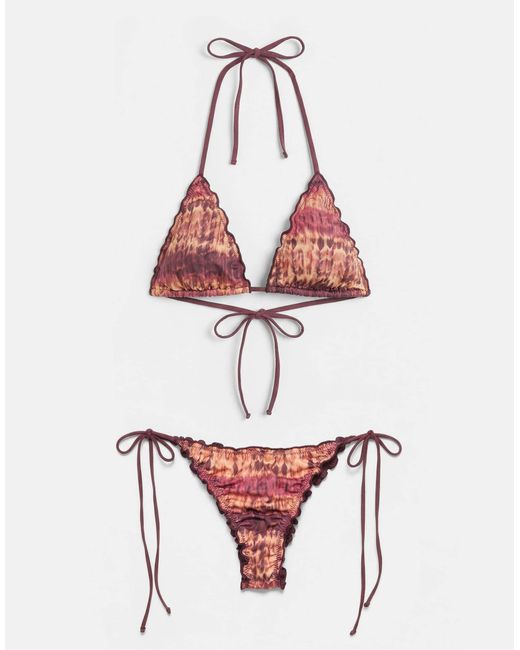 Pull&Bear Green – bikinioberteil mit batikmuster