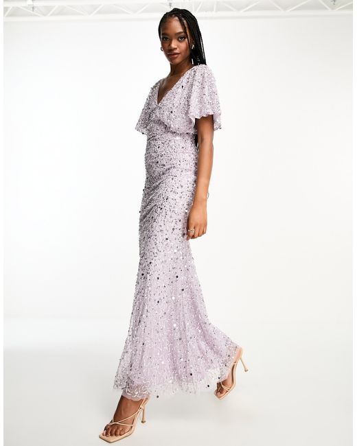 Beauut Tall Bridesmaid Embellished Maxi Dress With Flutter Sleeve in White Lyst