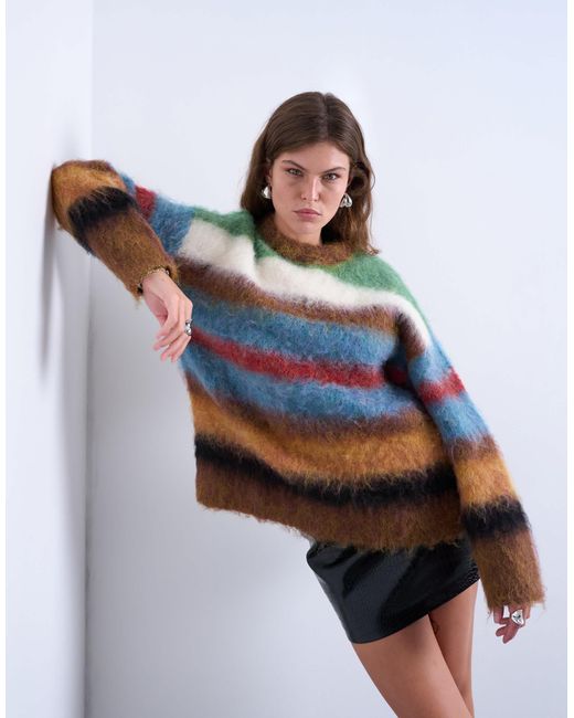 TOPSHOP Multicolor – flauschiger strickpullover mit em streifenmuster