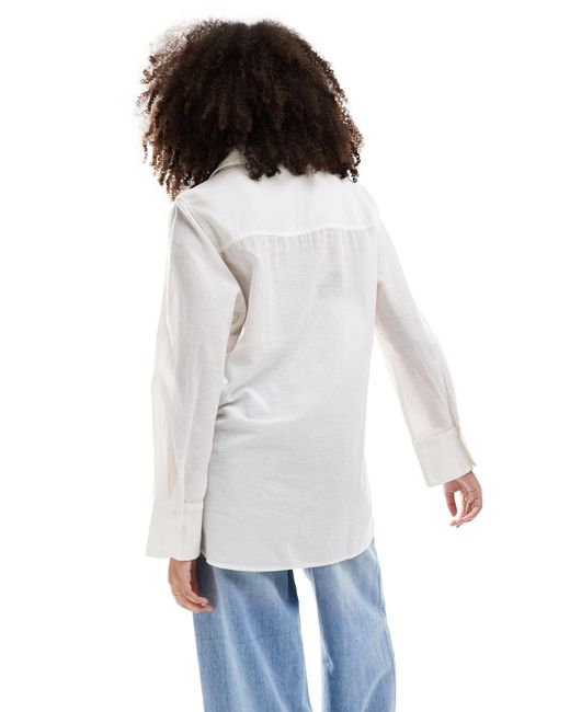 Vila White Linen Touch Shirt With Wide Sleeves