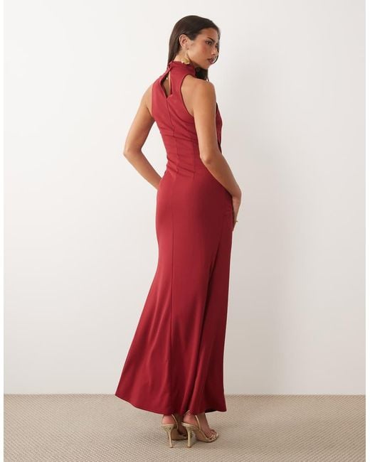ASOS Red High Neck Drape Maxi Dress With Trim Detail