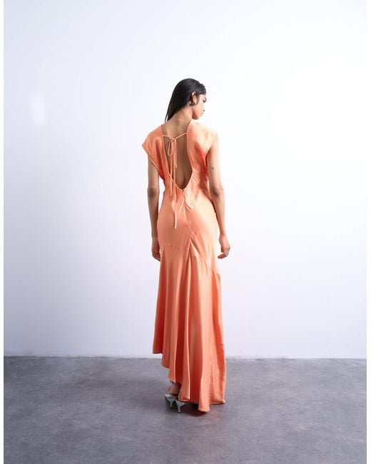 TOPSHOP Red Deep V Tucked Side Satin Maxi Dress