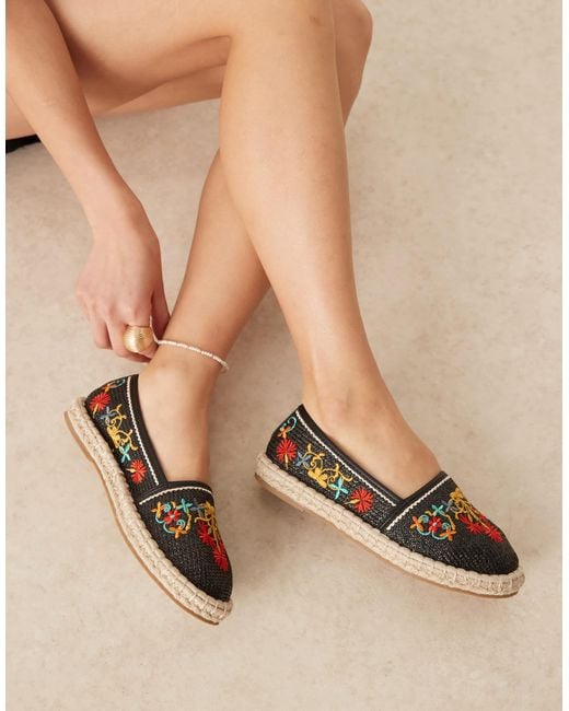 ASOS Natural Jos Embroidered Closed Toe Espadrilles