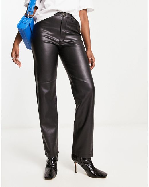 River Island Faux Leather Straight Leg Trouser in Blue | Lyst