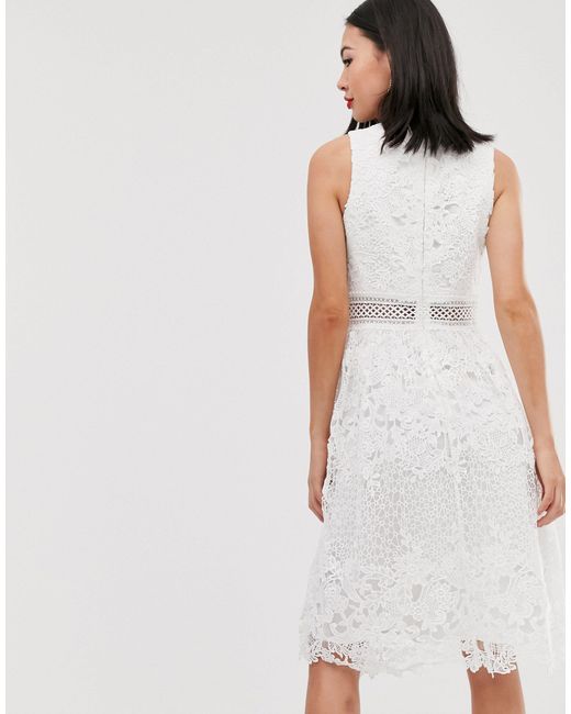 white lace midi skater dress