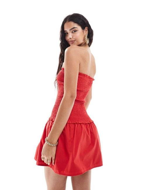ASOS Drop Waist Shirred Bandeau Mini Dress