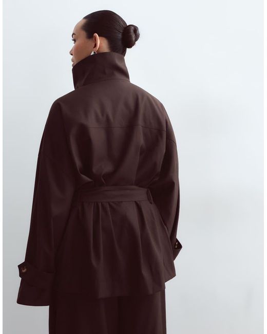 ARRANGE Brown Curve Funnel Neck Belted Jacket Co-Ord