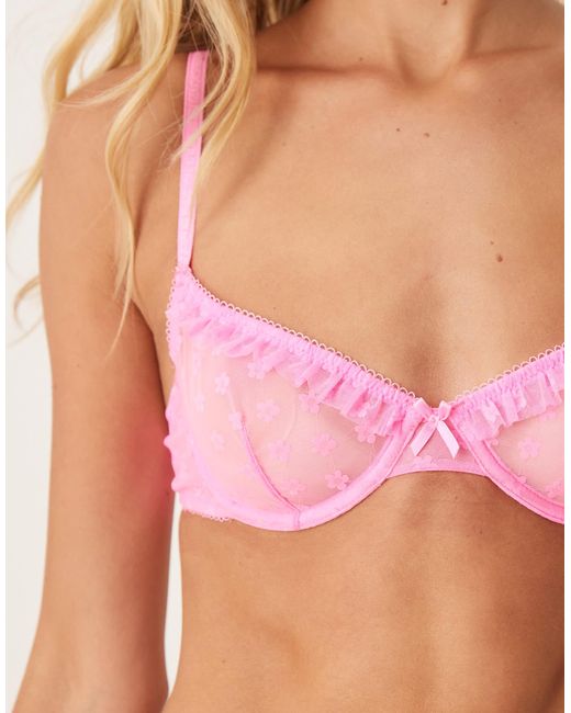 ASOS Pink Koko Floral Textured Mesh Ruffle Underwired Bra