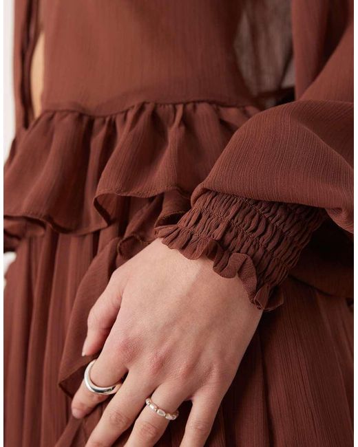 Glamorous Brown Boho Crinkle Style Tie Front Blouse
