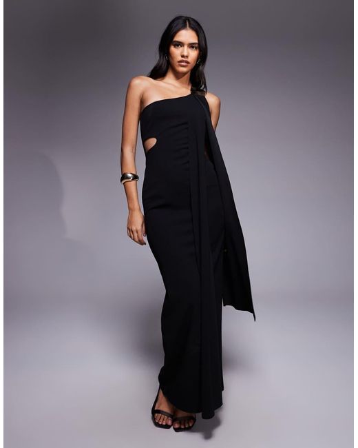 ASOS Blue Cut Out One Shoulder Maxi Dress With Hammered Trim