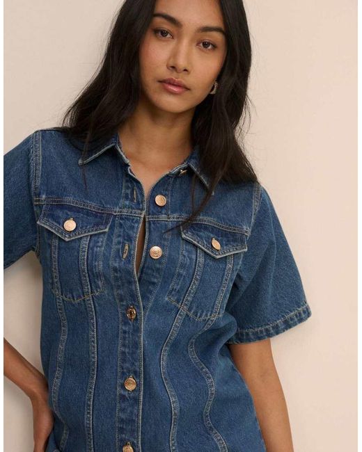 Nobody's Child Blue Mid Denim Shirt Mini Dress