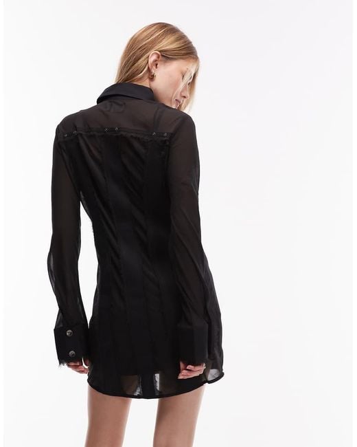 ASOS Black Sheer Shirt Mini Dress With Contrast Twill Detail
