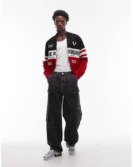 True Religion Red Big T Baggy Cargo Jeans for men