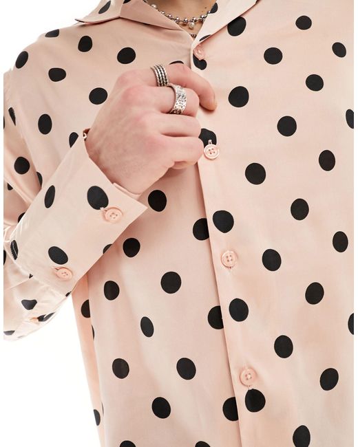 ASOS Red Relaxed Satin Polka Dot Shirt With Extended Cuffs for men