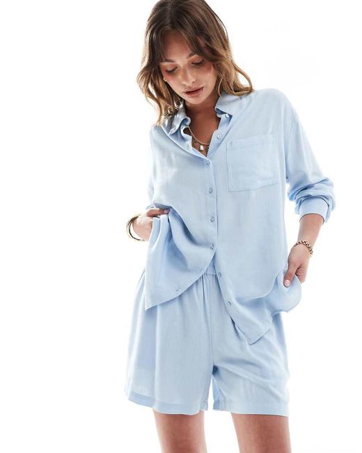 Pieces Overhemd Van Linnenmix in het Blue