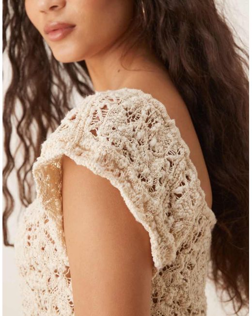 ASOS Natural Pretty Stitch Flutter Sleeve Knitted Top