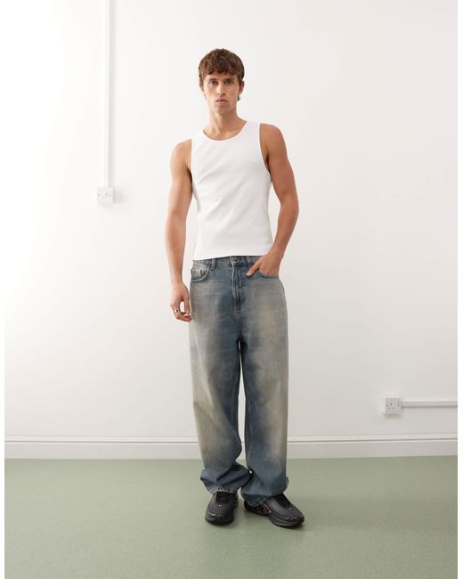Collusion White Ribbed Tank Top for men