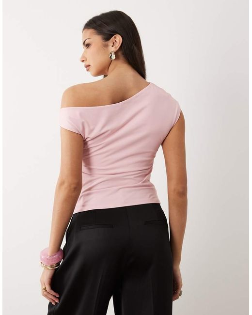 ASOS Pink Off Shoulder Ruched Detail Top
