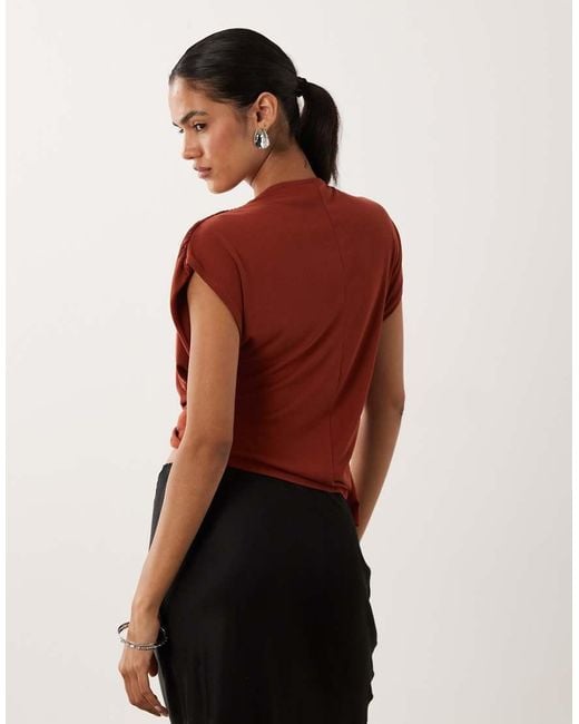ASOS Red Soft Touch Asymmetric Drape Plunge Neck Top