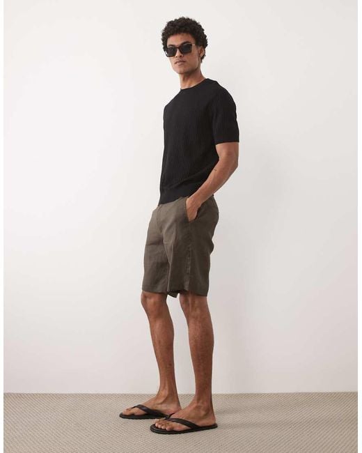 Mango Natural 100% Linen Slim Fit Shorts for men