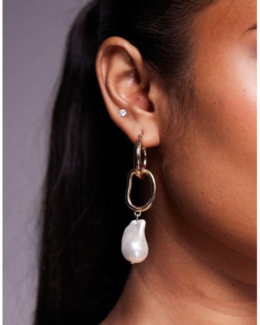ALDO Brown Sloanne Linked Hoop Earrings With Pearl Charm