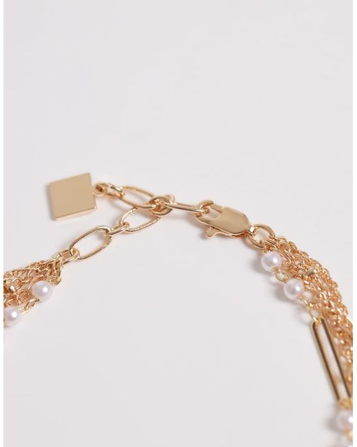 ASOS Metallic Asos Design Curve Multi-Row Chain Bracelet With Faux-Pearl Details