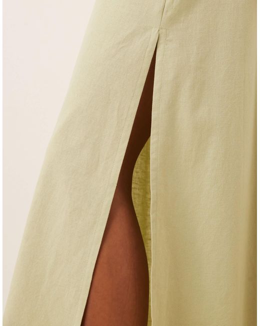 ASOS Natural Asos Design Petite Scoop Neck Cotton Linen Midi Dress