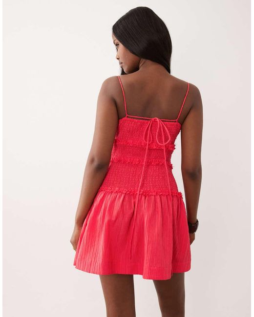 ASOS Red Crinkle Mini Sundress With Shir Dropped Waist