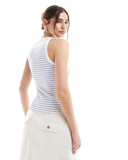 Abercrombie & Fitch White Striped Racer Vest With Curved Hem