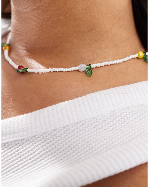 ASOS Natural Asos Design Curve Faux Pearl Necklace With Beaded Fruit Design