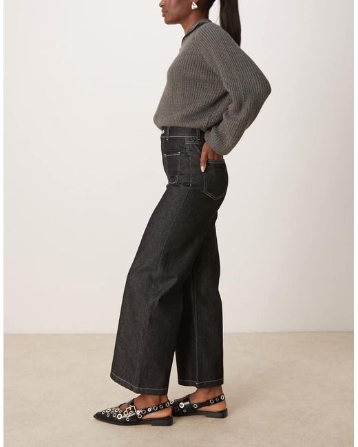 ASOS Black Patch Pocket Wide Leg Cropped Jean With Contrast Stitch