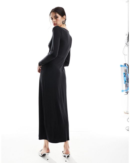 & Other Stories Black Supersoft Luxe Jersey Midi Dress With Twist Front Detail