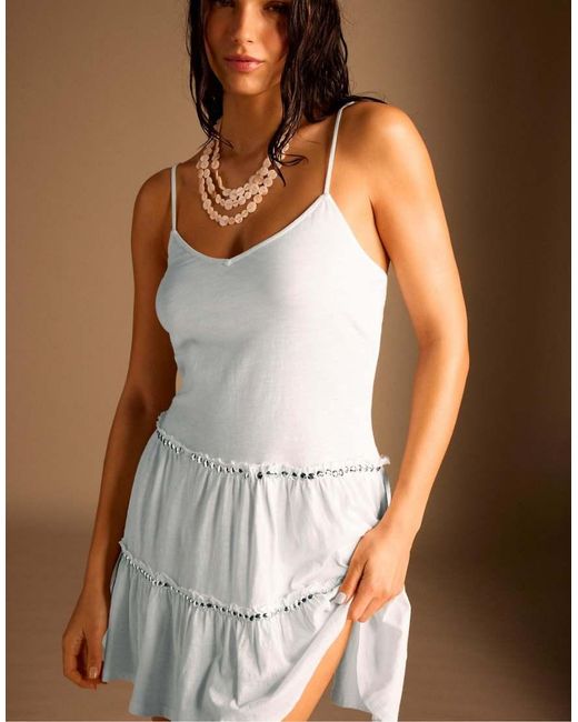 Stradivarius White Ruffled Dress With Studs