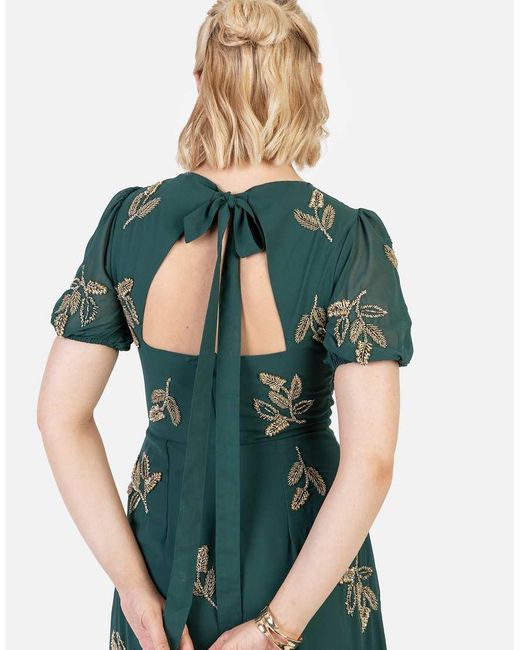 Maya Green Embellished Short Sleeve Open Back Maxi Dress