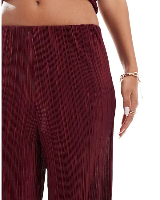 ASOS Red Co-ord Wide Leg High Waisted Plisse Trouser