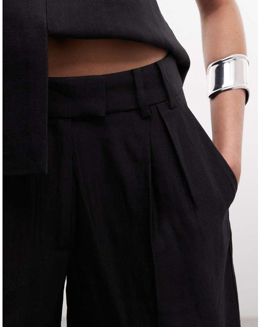 AllSaints Black Charley Co-ord Tailored Linen Blend Pleated Jorts