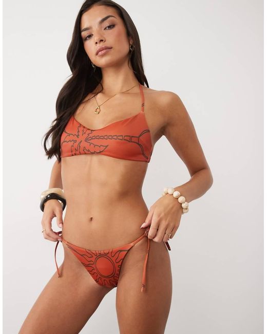 ASOS Brown Brogan Tie Side Bikini Bottom