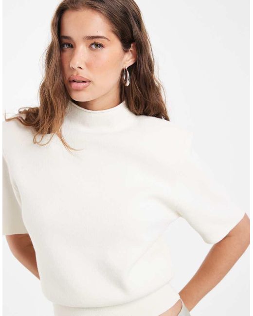 ASOS White High Neck Shoulder Pad Waisted T-shirt