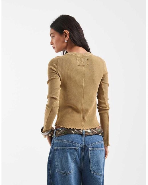 Free People Blue Easy Does It Lettuce Edge Top