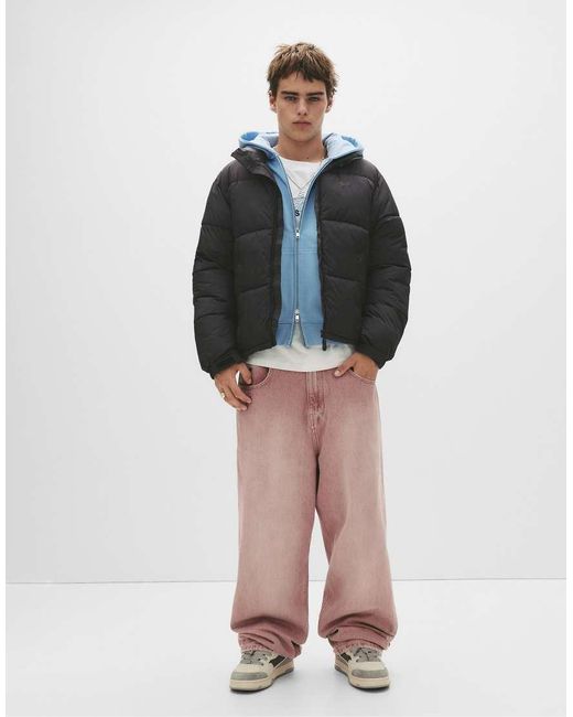 Pull&Bear Blue Stwd Hooded Puffer Jacket for men